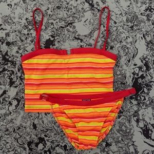 Vintage Neon Stripe Tankini Swimsuit